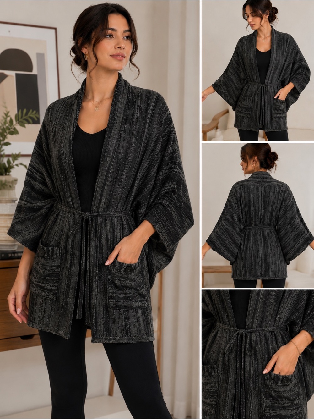 BCBGMAXAZRIA Marled Knit Belted Cardigan Size M